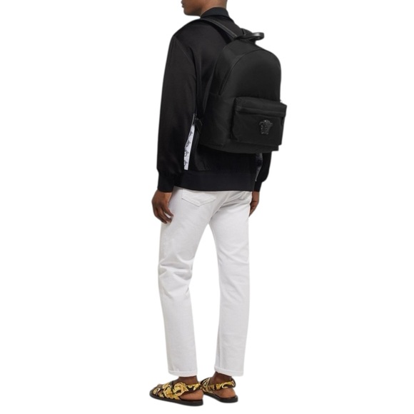 NWT Retail $1450 Versace La Medusa Palazzo Large Nylon Unisex Black Backpack - Picture 5 of 17